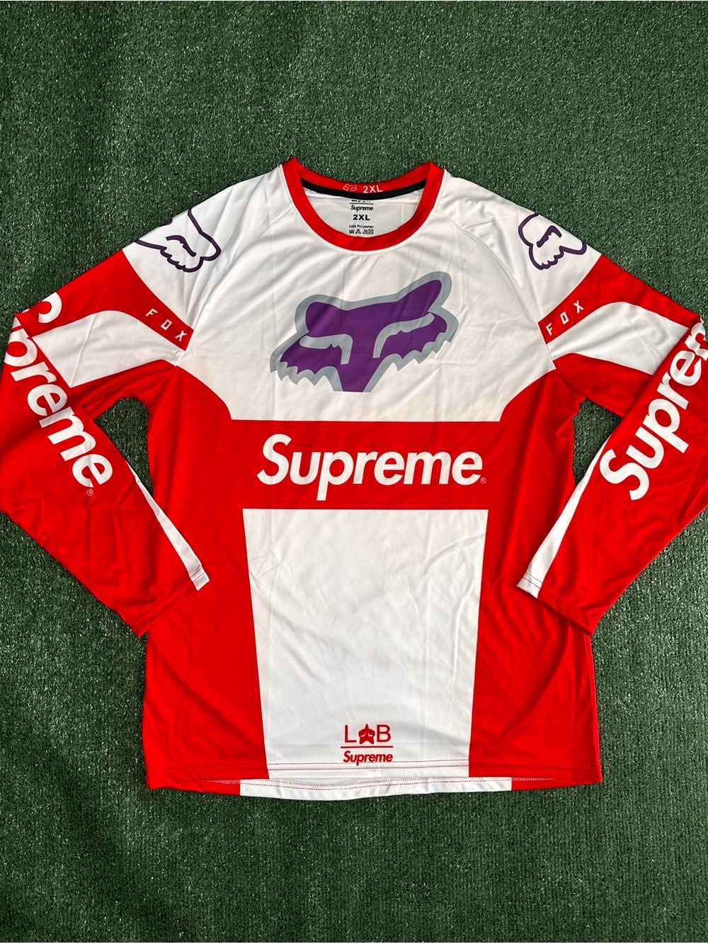 Fox x Supreme Red White Purple Long Sleeve Jersey